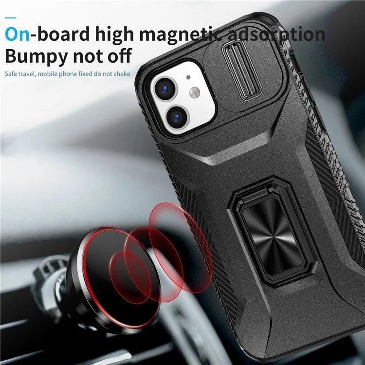 Anti-fall Phone Case for iPhone 12 6.1 inch / 12 Pro 6.1 inch Shell Rotate Kickstand Slide Lens Window Cover
