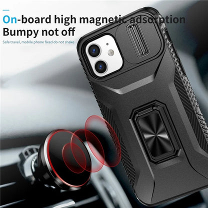 Anti-fall Phone Case for iPhone 12 6.1 inch / 12 Pro 6.1 inch Shell Rotate Kickstand Slide Lens Window Cover