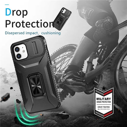 Anti-fall Phone Case for iPhone 12 6.1 inch / 12 Pro 6.1 inch Shell Rotate Kickstand Slide Lens Window Cover