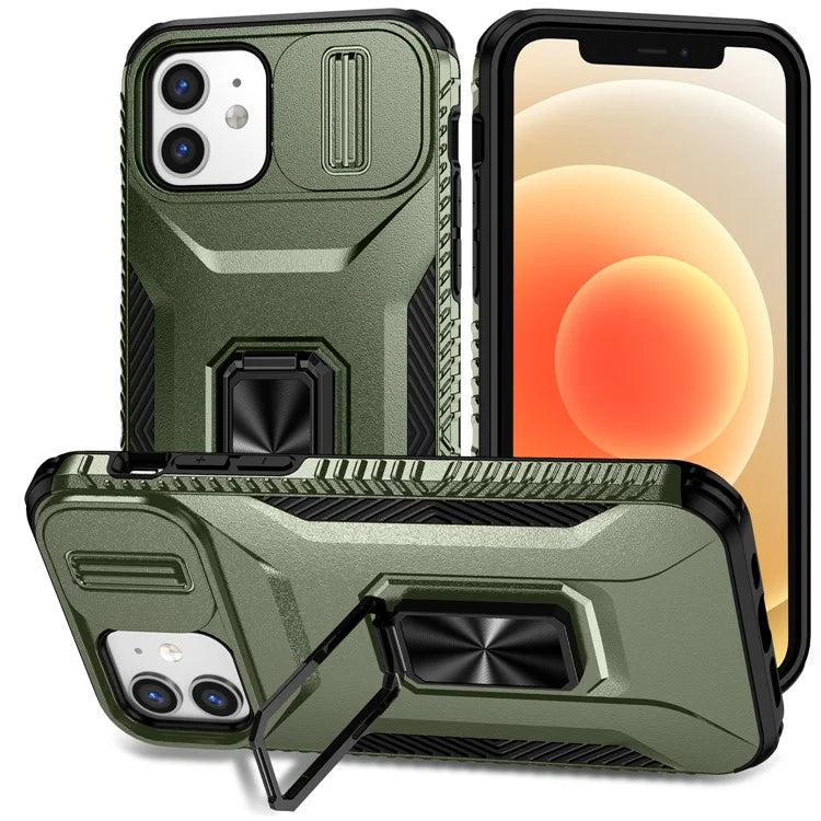Anti-fall Phone Case for iPhone 12 6.1 inch / 12 Pro 6.1 inch Shell Rotate Kickstand Slide Lens Window Cover