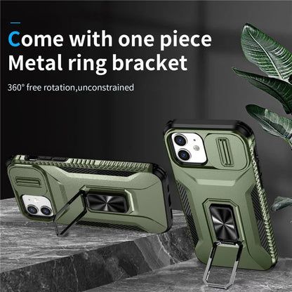 Anti-fall Phone Case for iPhone 12 6.1 inch / 12 Pro 6.1 inch Shell Rotate Kickstand Slide Lens Window Cover