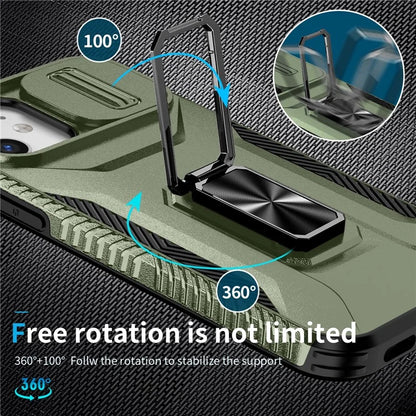 Anti-fall Phone Case for iPhone 12 6.1 inch / 12 Pro 6.1 inch Shell Rotate Kickstand Slide Lens Window Cover