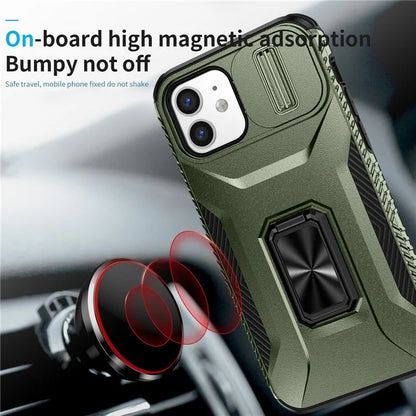 Anti-fall Phone Case for iPhone 12 6.1 inch / 12 Pro 6.1 inch Shell Rotate Kickstand Slide Lens Window Cover