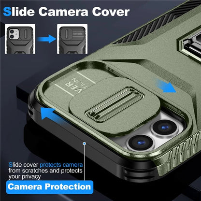 Anti-fall Phone Case for iPhone 12 6.1 inch / 12 Pro 6.1 inch Shell Rotate Kickstand Slide Lens Window Cover