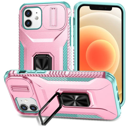 Anti-fall Phone Case for iPhone 12 6.1 inch / 12 Pro 6.1 inch Shell Rotate Kickstand Slide Lens Window Cover