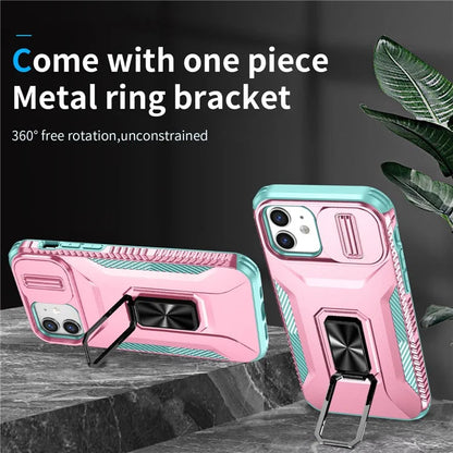 Anti-fall Phone Case for iPhone 12 6.1 inch / 12 Pro 6.1 inch Shell Rotate Kickstand Slide Lens Window Cover