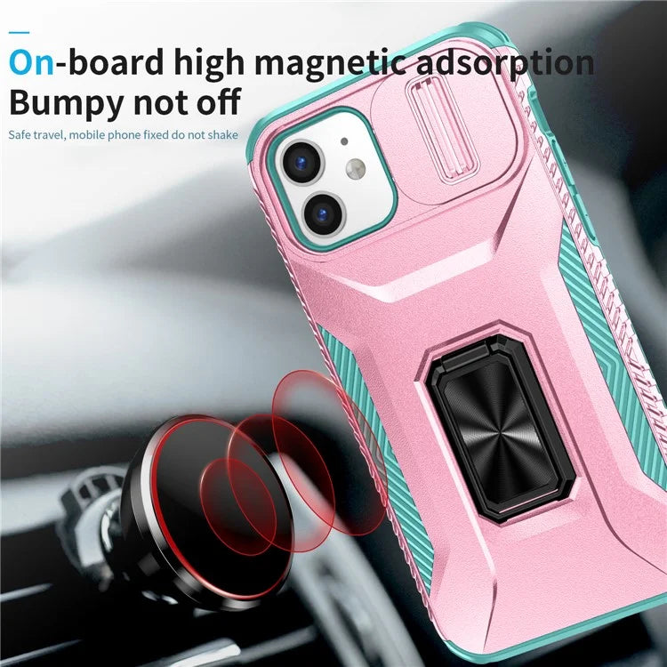 Anti-fall Phone Case for iPhone 12 6.1 inch / 12 Pro 6.1 inch Shell Rotate Kickstand Slide Lens Window Cover