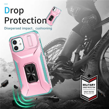 Anti-fall Phone Case for iPhone 12 6.1 inch / 12 Pro 6.1 inch Shell Rotate Kickstand Slide Lens Window Cover
