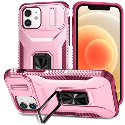 Anti-fall Phone Case for iPhone 12 6.1 inch / 12 Pro 6.1 inch Shell Rotate Kickstand Slide Lens Window Cover