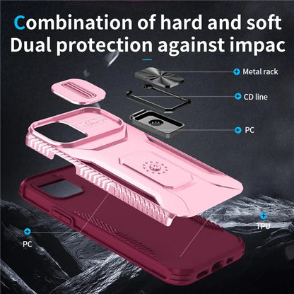 Anti-fall Phone Case for iPhone 12 6.1 inch / 12 Pro 6.1 inch Shell Rotate Kickstand Slide Lens Window Cover