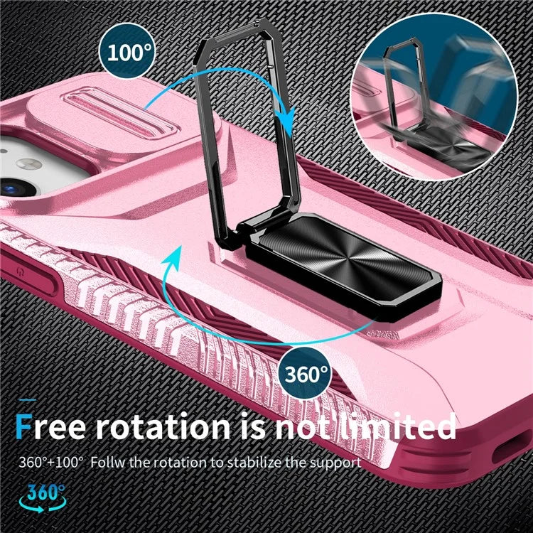 Anti-fall Phone Case for iPhone 12 6.1 inch / 12 Pro 6.1 inch Shell Rotate Kickstand Slide Lens Window Cover