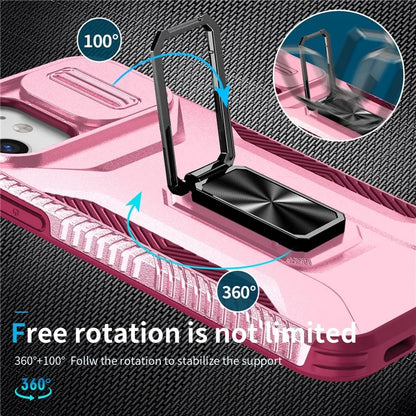 Anti-fall Phone Case for iPhone 12 6.1 inch / 12 Pro 6.1 inch Shell Rotate Kickstand Slide Lens Window Cover