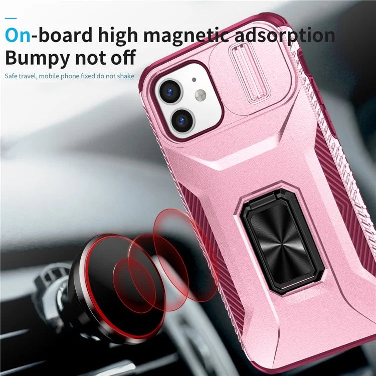 Anti-fall Phone Case for iPhone 12 6.1 inch / 12 Pro 6.1 inch Shell Rotate Kickstand Slide Lens Window Cover