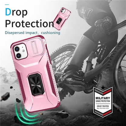 Anti-fall Phone Case for iPhone 12 6.1 inch / 12 Pro 6.1 inch Shell Rotate Kickstand Slide Lens Window Cover
