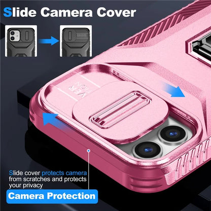 Anti-fall Phone Case for iPhone 12 6.1 inch / 12 Pro 6.1 inch Shell Rotate Kickstand Slide Lens Window Cover