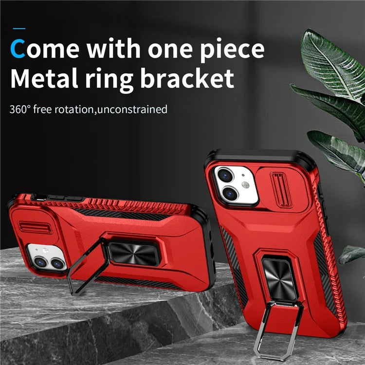 Anti-fall Phone Case for iPhone 12 6.1 inch / 12 Pro 6.1 inch Shell Rotate Kickstand Slide Lens Window Cover