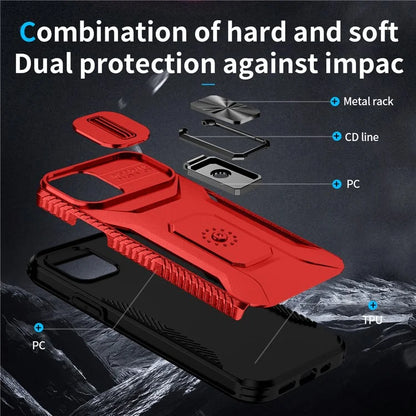 Anti-fall Phone Case for iPhone 12 6.1 inch / 12 Pro 6.1 inch Shell Rotate Kickstand Slide Lens Window Cover