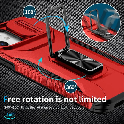 Anti-fall Phone Case for iPhone 12 6.1 inch / 12 Pro 6.1 inch Shell Rotate Kickstand Slide Lens Window Cover