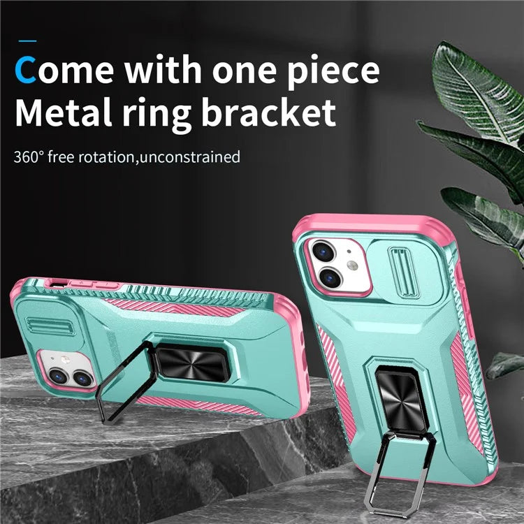 Anti-fall Phone Case for iPhone 12 6.1 inch / 12 Pro 6.1 inch Shell Rotate Kickstand Slide Lens Window Cover