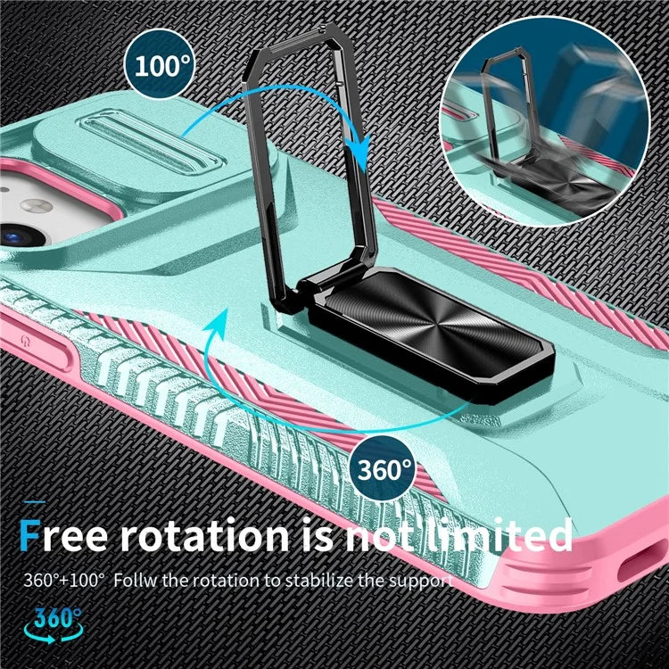 Anti-fall Phone Case for iPhone 12 6.1 inch / 12 Pro 6.1 inch Shell Rotate Kickstand Slide Lens Window Cover