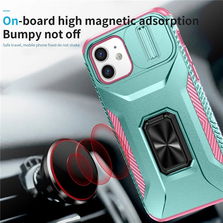 Anti-fall Phone Case for iPhone 12 6.1 inch / 12 Pro 6.1 inch Shell Rotate Kickstand Slide Lens Window Cover
