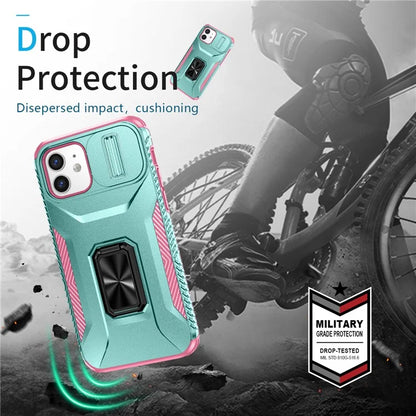 Anti-fall Phone Case for iPhone 12 6.1 inch / 12 Pro 6.1 inch Shell Rotate Kickstand Slide Lens Window Cover