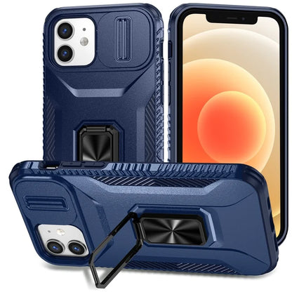 Anti-fall Phone Case for iPhone 12 6.1 inch / 12 Pro 6.1 inch Shell Rotate Kickstand Slide Lens Window Cover