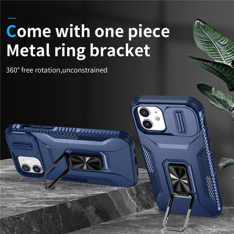Anti-fall Phone Case for iPhone 12 6.1 inch / 12 Pro 6.1 inch Shell Rotate Kickstand Slide Lens Window Cover