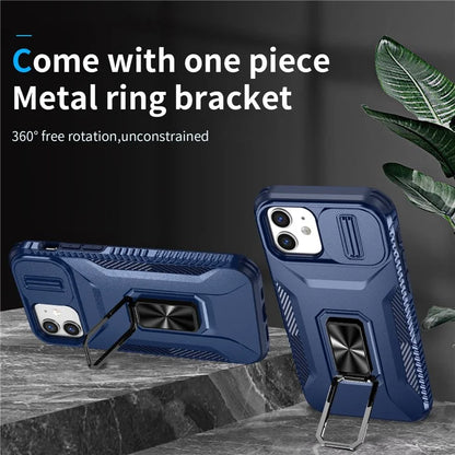 Anti-fall Phone Case for iPhone 12 6.1 inch / 12 Pro 6.1 inch Shell Rotate Kickstand Slide Lens Window Cover