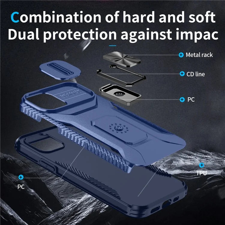 Anti-fall Phone Case for iPhone 12 6.1 inch / 12 Pro 6.1 inch Shell Rotate Kickstand Slide Lens Window Cover