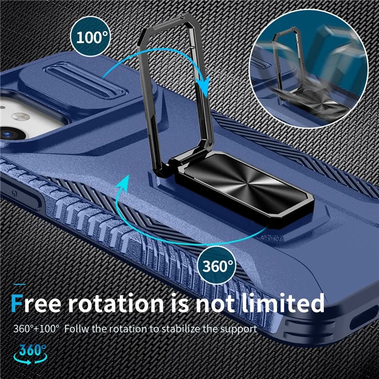Anti-fall Phone Case for iPhone 12 6.1 inch / 12 Pro 6.1 inch Shell Rotate Kickstand Slide Lens Window Cover