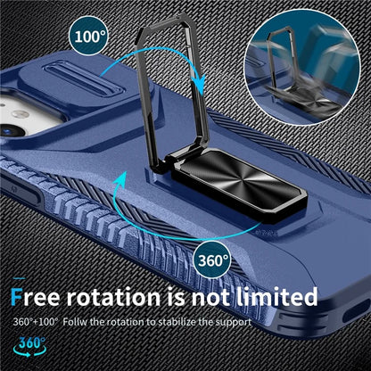 Anti-fall Phone Case for iPhone 12 6.1 inch / 12 Pro 6.1 inch Shell Rotate Kickstand Slide Lens Window Cover