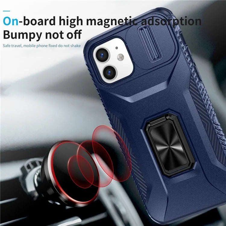 Anti-fall Phone Case for iPhone 12 6.1 inch / 12 Pro 6.1 inch Shell Rotate Kickstand Slide Lens Window Cover