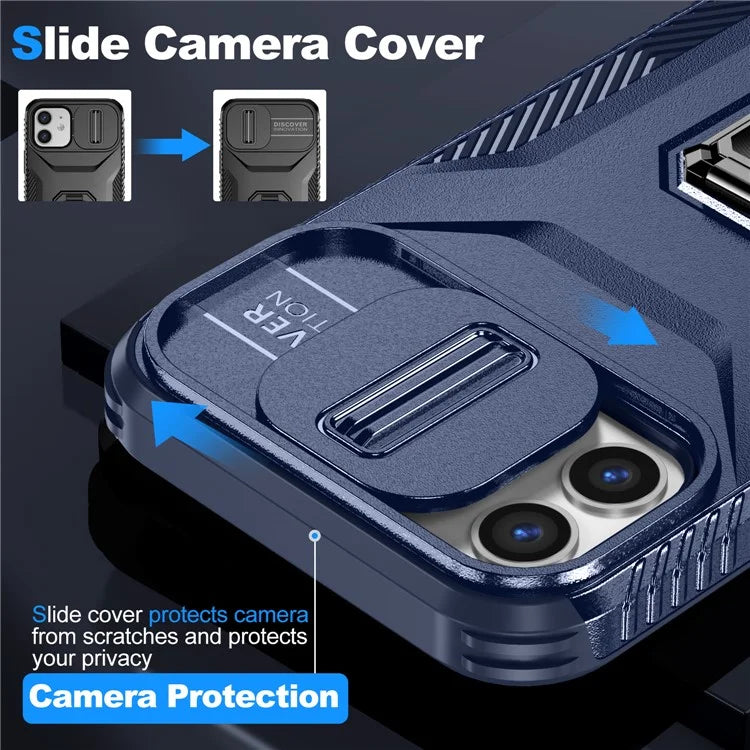 Anti-fall Phone Case for iPhone 12 6.1 inch / 12 Pro 6.1 inch Shell Rotate Kickstand Slide Lens Window Cover