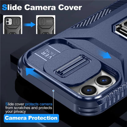 Anti-fall Phone Case for iPhone 12 6.1 inch / 12 Pro 6.1 inch Shell Rotate Kickstand Slide Lens Window Cover