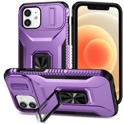 Anti-fall Phone Case for iPhone 12 6.1 inch / 12 Pro 6.1 inch Shell Rotate Kickstand Slide Lens Window Cover