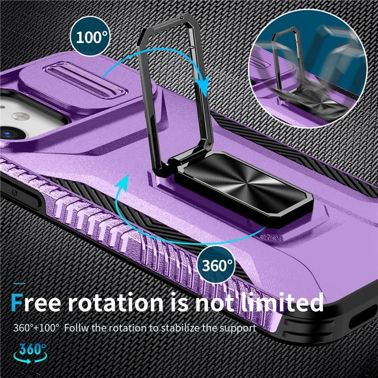 Anti-fall Phone Case for iPhone 12 6.1 inch / 12 Pro 6.1 inch Shell Rotate Kickstand Slide Lens Window Cover