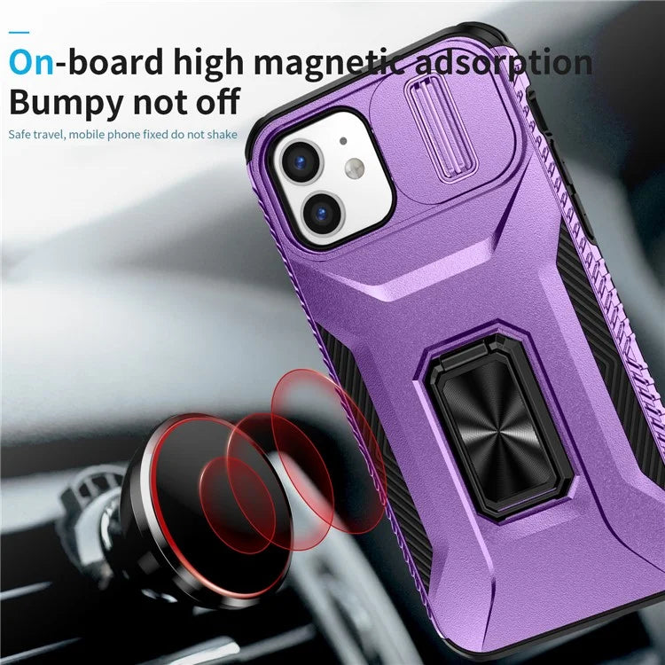 Anti-fall Phone Case for iPhone 12 6.1 inch / 12 Pro 6.1 inch Shell Rotate Kickstand Slide Lens Window Cover