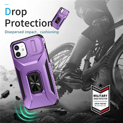 Anti-fall Phone Case for iPhone 12 6.1 inch / 12 Pro 6.1 inch Shell Rotate Kickstand Slide Lens Window Cover