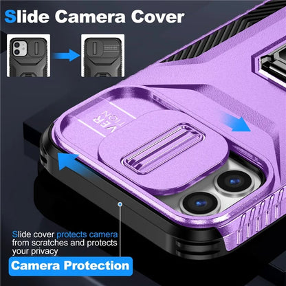 Anti-fall Phone Case for iPhone 12 6.1 inch / 12 Pro 6.1 inch Shell Rotate Kickstand Slide Lens Window Cover