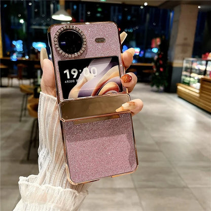 For vivo X Flip Glitter Bling Phone Case PU Leather+Hard PC Back Cover