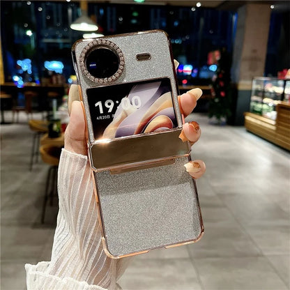 For vivo X Flip Glitter Bling Phone Case PU Leather+Hard PC Back Cover