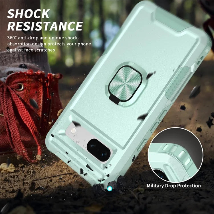 For Google Pixel 8a Case Slim-Fit Hard PC+Silicone Rotatable Kickstand Protective Cover