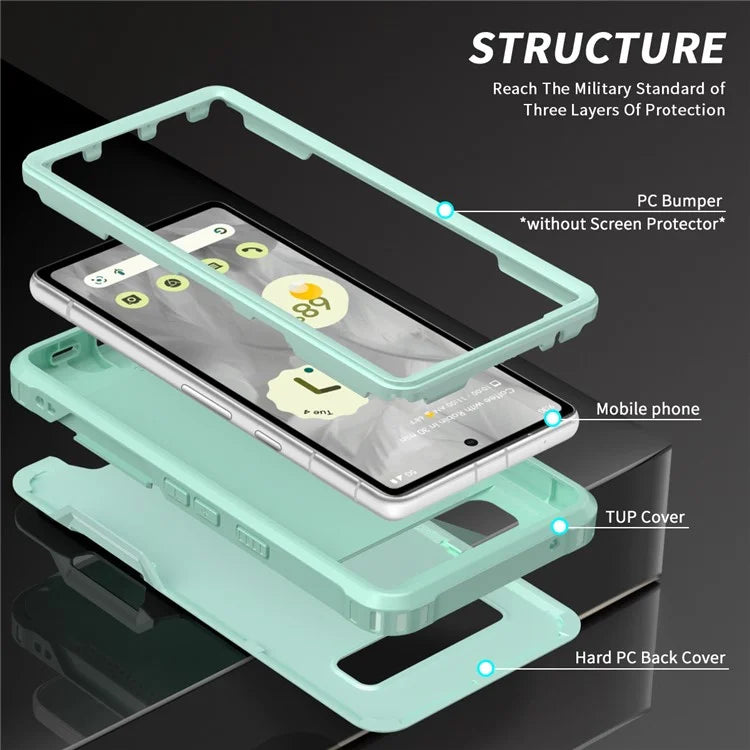 For Google Pixel 8a Case Slim-Fit Hard PC+Silicone Rotatable Kickstand Protective Cover