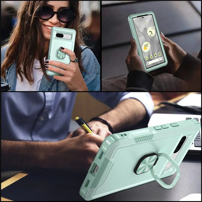 For Google Pixel 8a Case Slim-Fit Hard PC+Silicone Rotatable Kickstand Protective Cover
