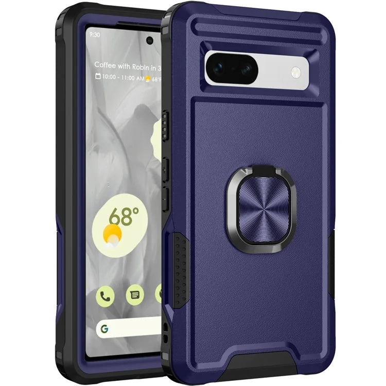For Google Pixel 8a Case Slim-Fit Hard PC+Silicone Rotatable Kickstand Protective Cover
