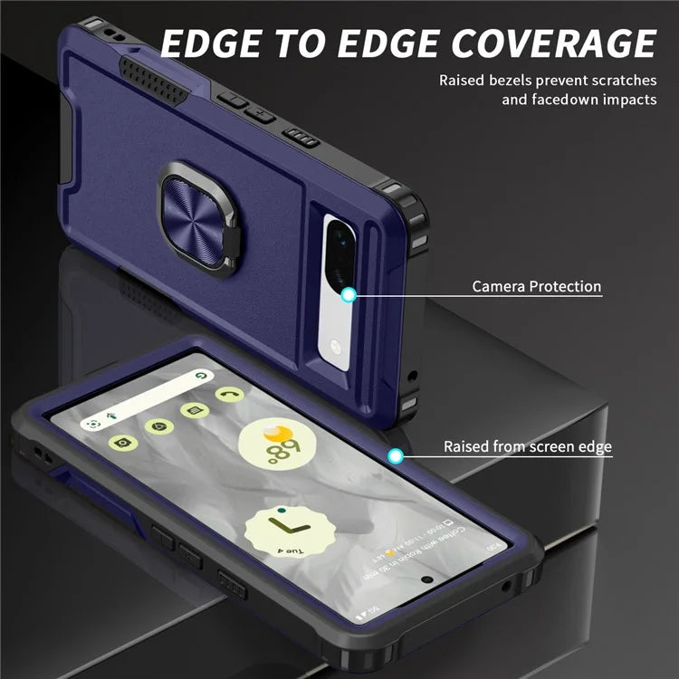 For Google Pixel 8a Case Slim-Fit Hard PC+Silicone Rotatable Kickstand Protective Cover