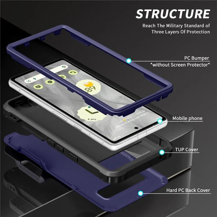 For Google Pixel 8a Case Slim-Fit Hard PC+Silicone Rotatable Kickstand Protective Cover