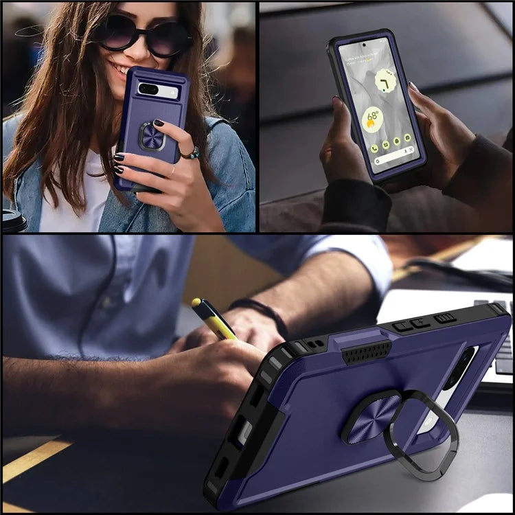 For Google Pixel 8a Case Slim-Fit Hard PC+Silicone Rotatable Kickstand Protective Cover