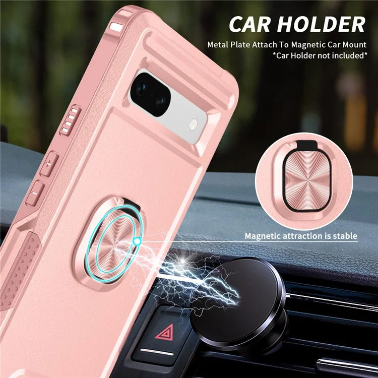 For Google Pixel 8a Case Slim-Fit Hard PC+Silicone Rotatable Kickstand Protective Cover